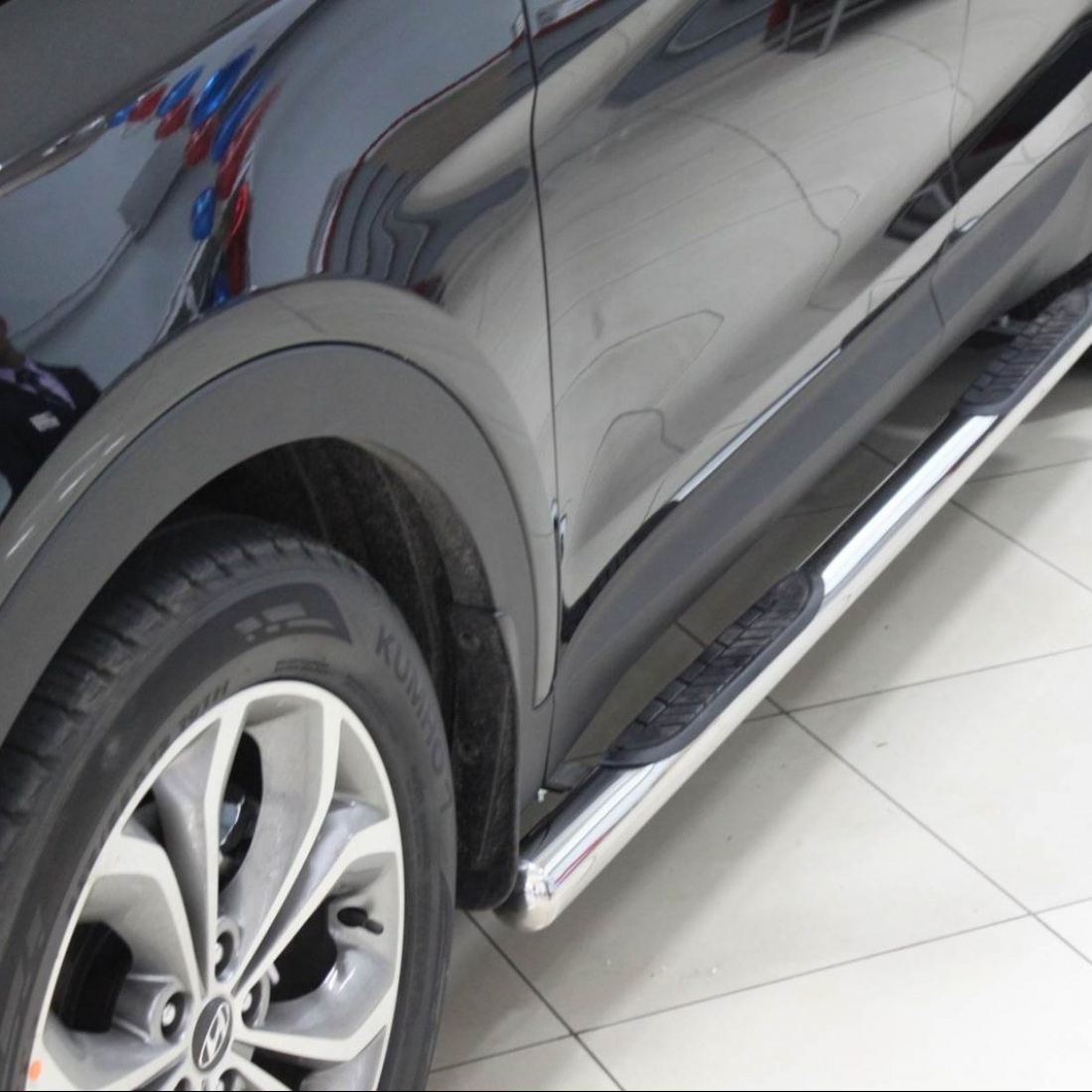 Пороги труба (чорний метал) для Hyundai Santa Fe 2013-2018